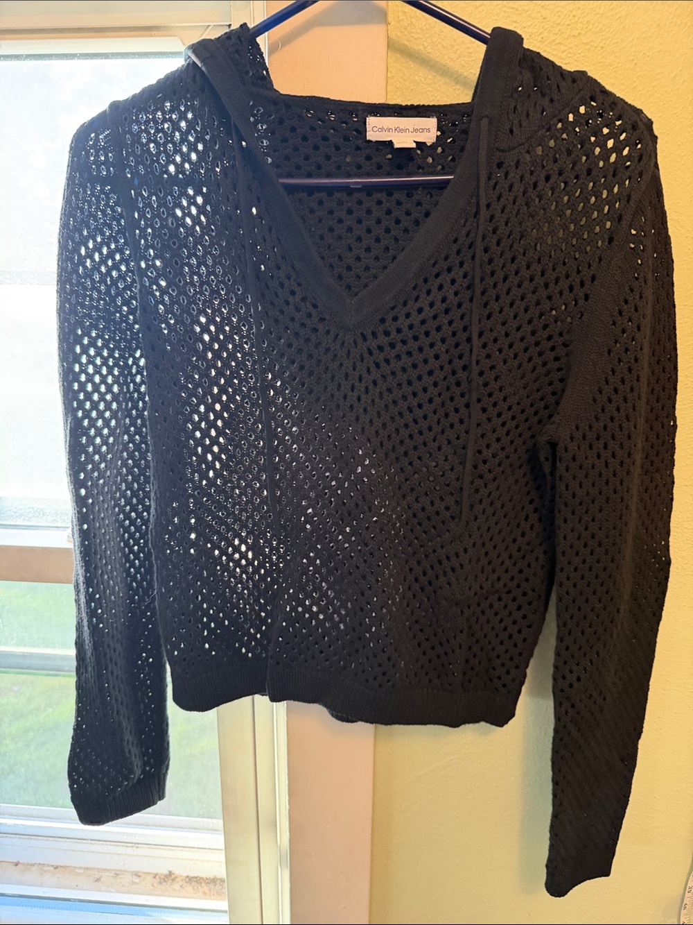 Calvin Klein Jeans Black Open-Knit V-Neck Sweater